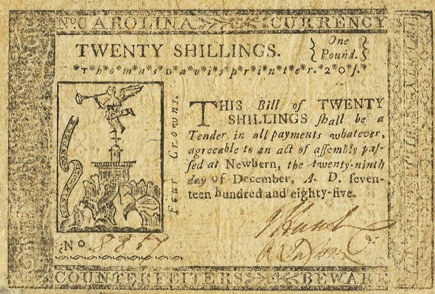 Front of United States pS2290: 20 Shillings from 1785