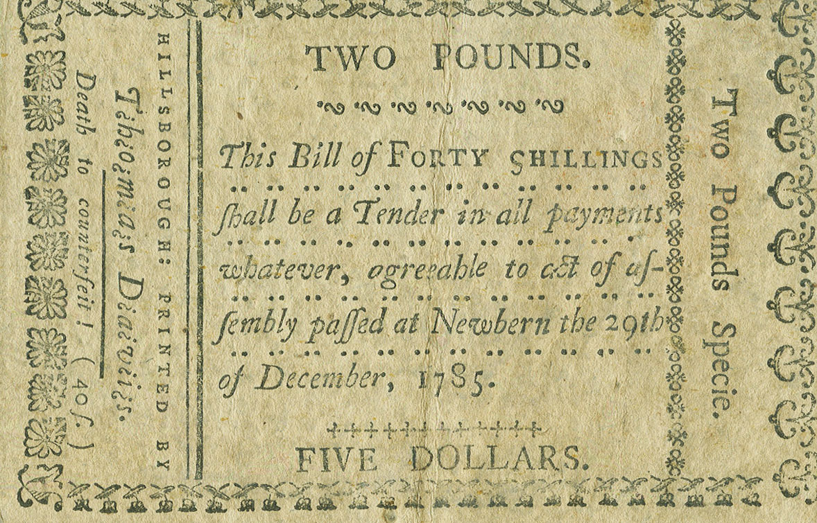 Back of United States pS2291: 40 Shillings from 1785