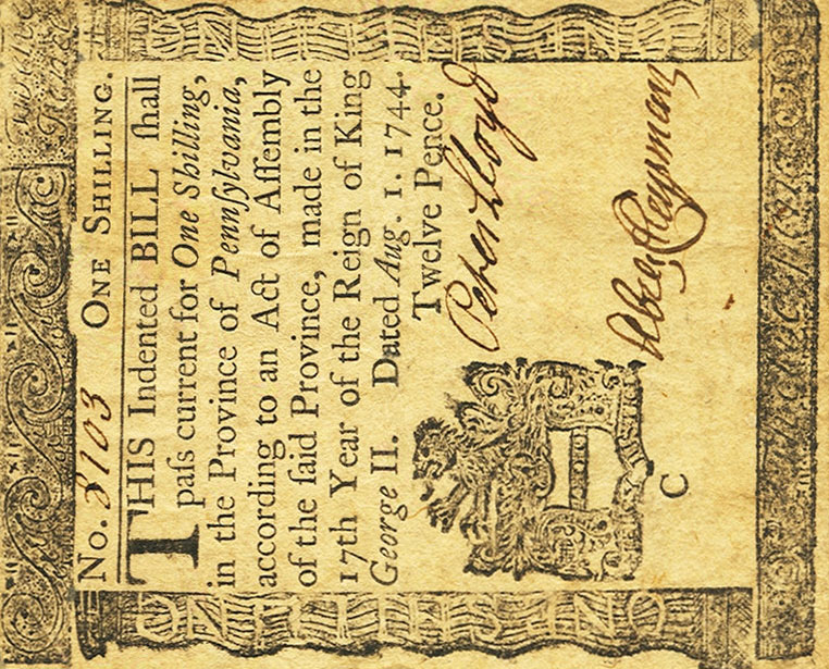 Front of United States pS2429: 1 Shilling from 1744