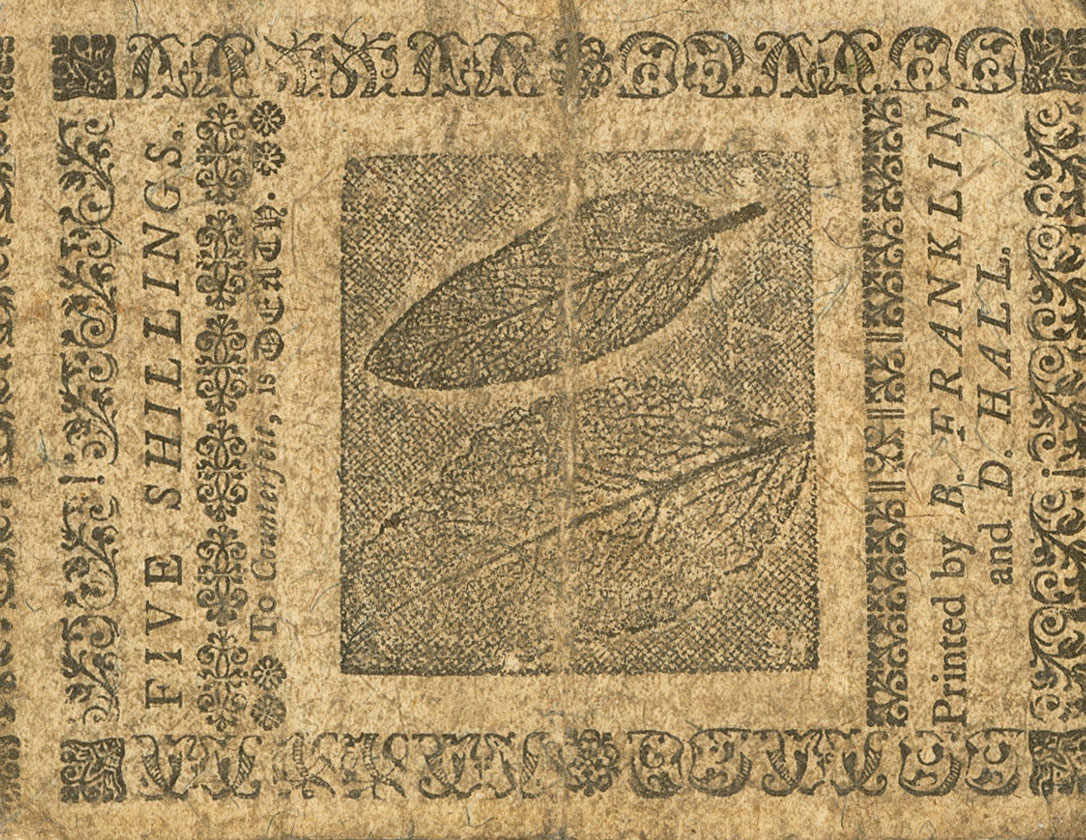 Back of United States pS2456: 5 Shillings from 1756