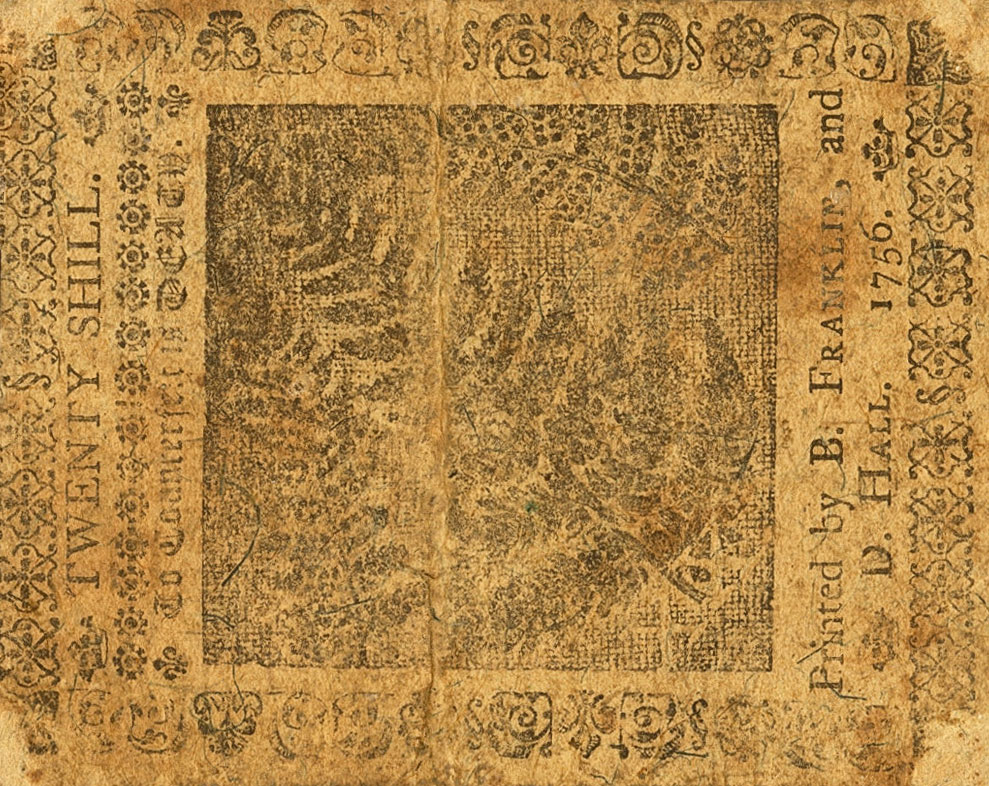 Back of United States pS2463: 20 Shillings from 1756