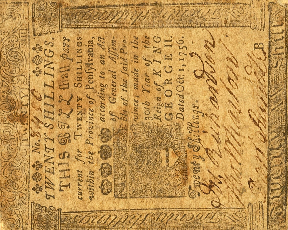 Front of United States pS2463: 20 Shillings from 1756