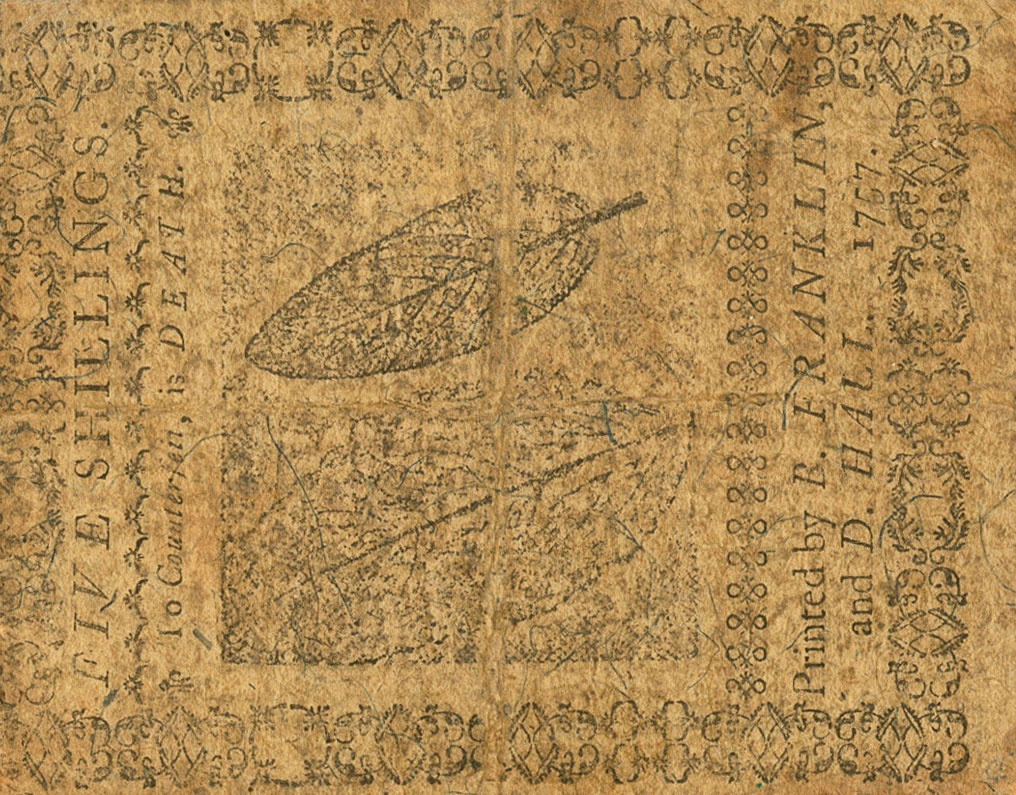 Back of United States pS2464: 5 Shillings from 1757