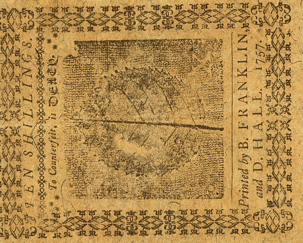 Back of United States pS2465: 10 Shillings from 1757