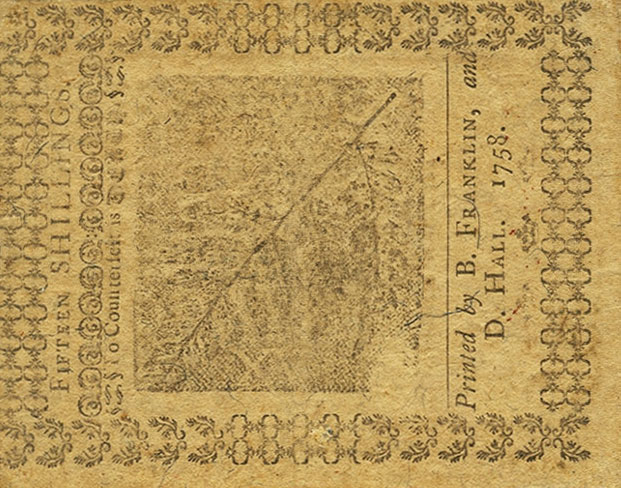 Back of United States pS2478: 15 Shillings from 1757