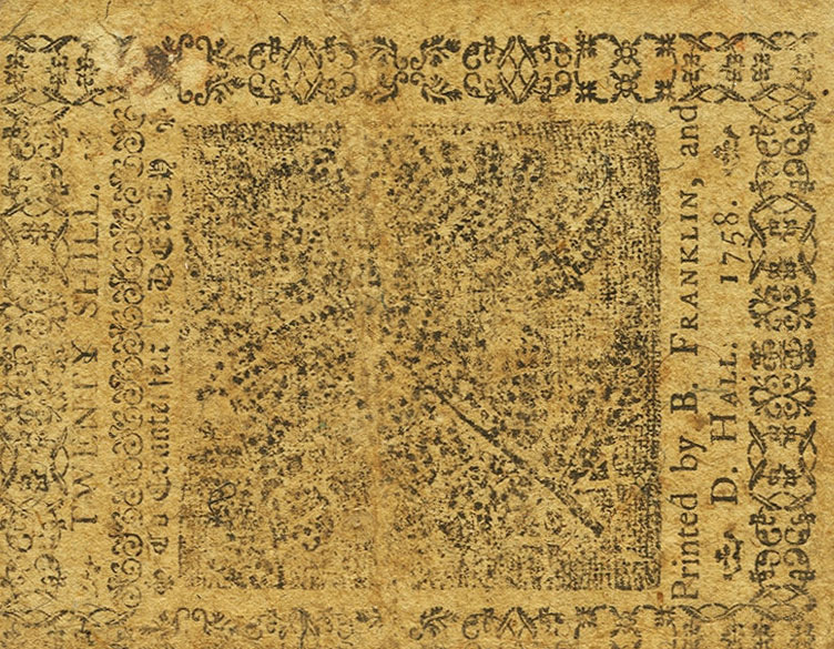 Back of United States pS2479: 20 Shillings from 1757