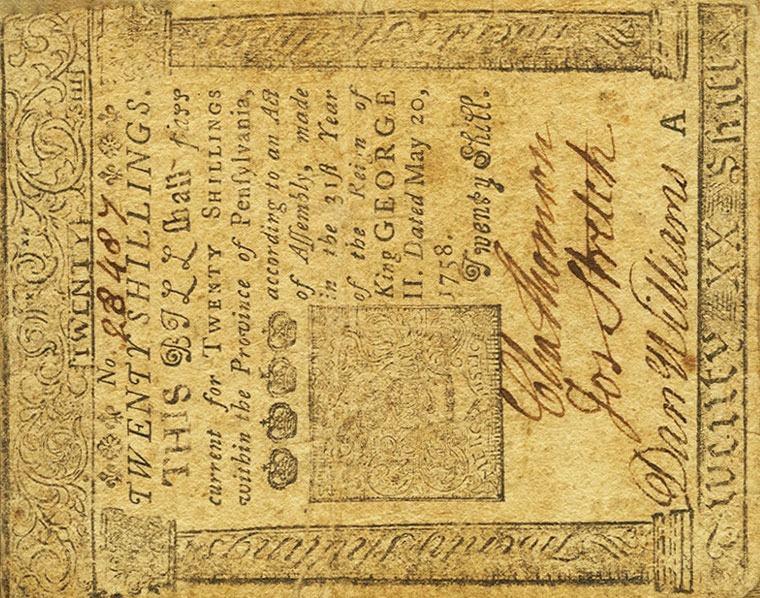 Front of United States pS2479: 20 Shillings from 1757