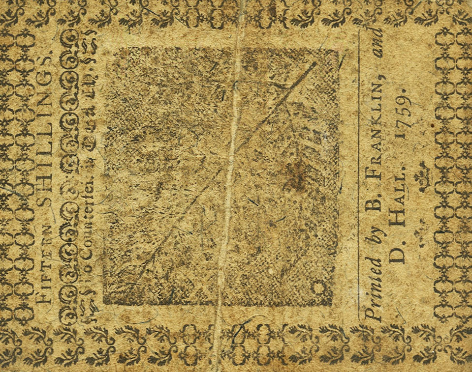 Back of United States pS2482: 15 Shillings from 1759