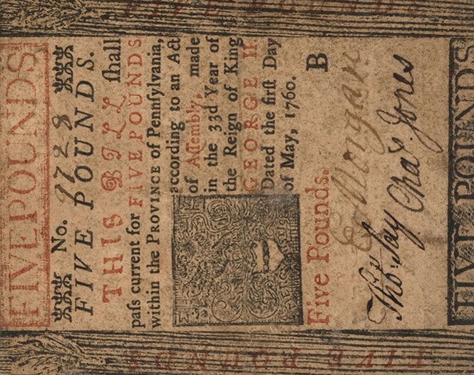Front of United States pS2497: 5 Pounds from 1760