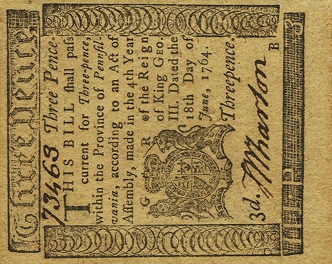 Front of United States pS2498: 3 Pence from 1764