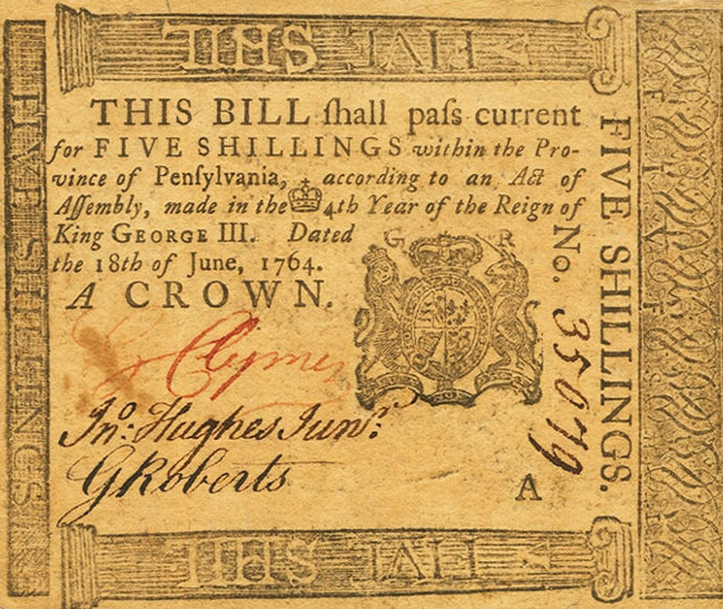 Front of United States pS2506: 5 Shillings from 1764