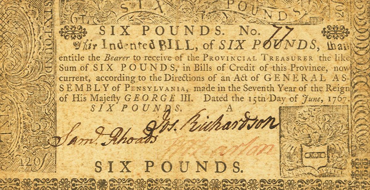 Front of United States pS2511: 6 Pounds from 1767