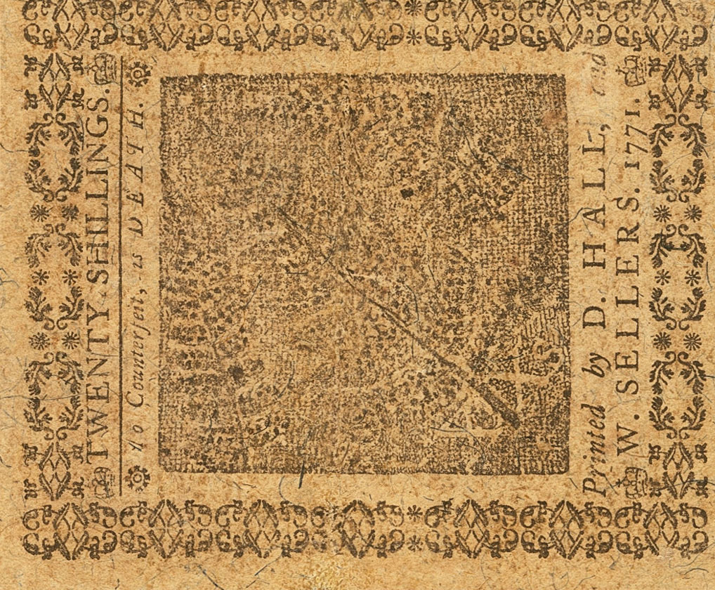 Back of United States pS2531: 20 Shillings from 1771