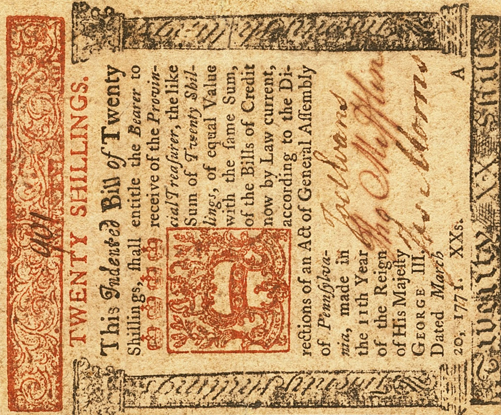 Front of United States pS2531: 20 Shillings from 1771