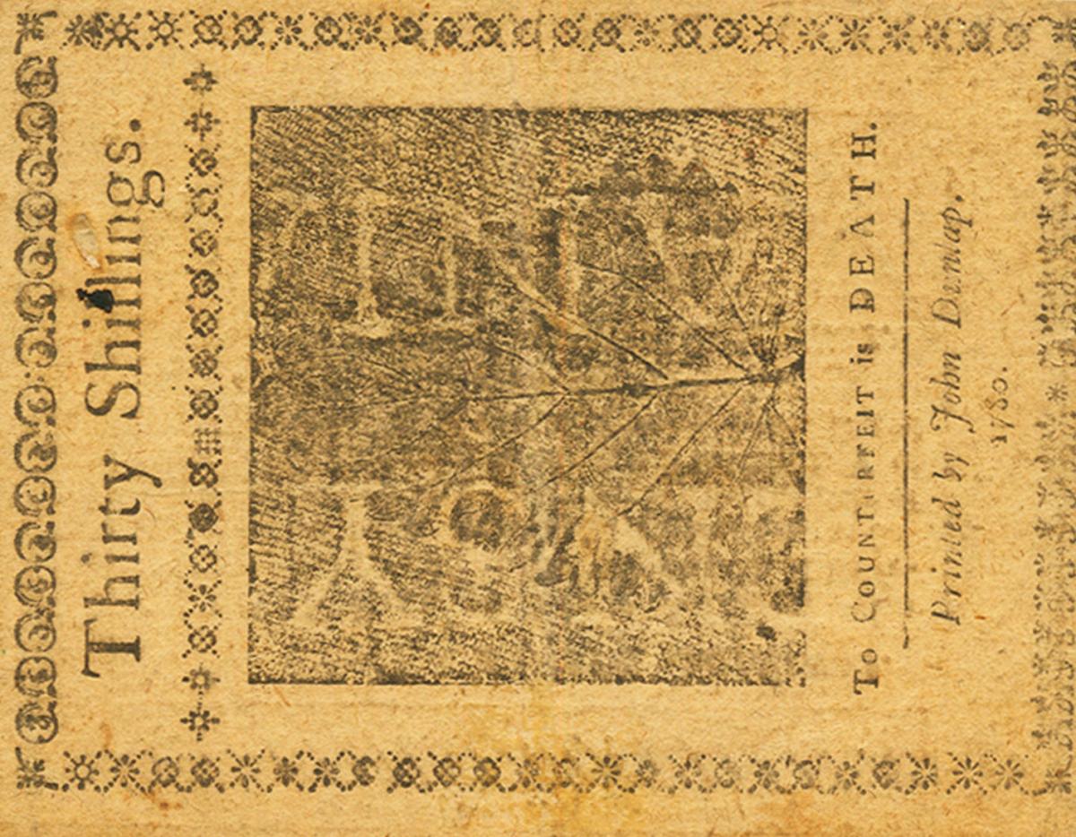 Back of United States pS2605: 30 Shillings from 1780