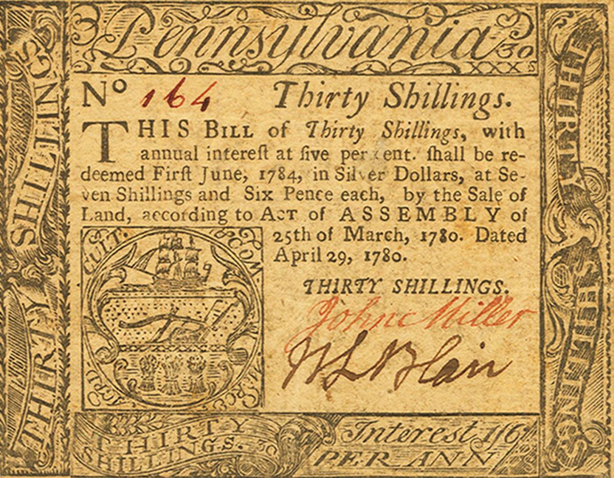 Front of United States pS2605: 30 Shillings from 1780