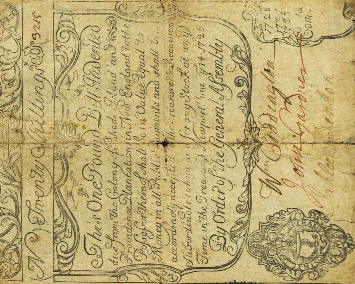 Front of United States pS2725: 20 Shillings from 1733