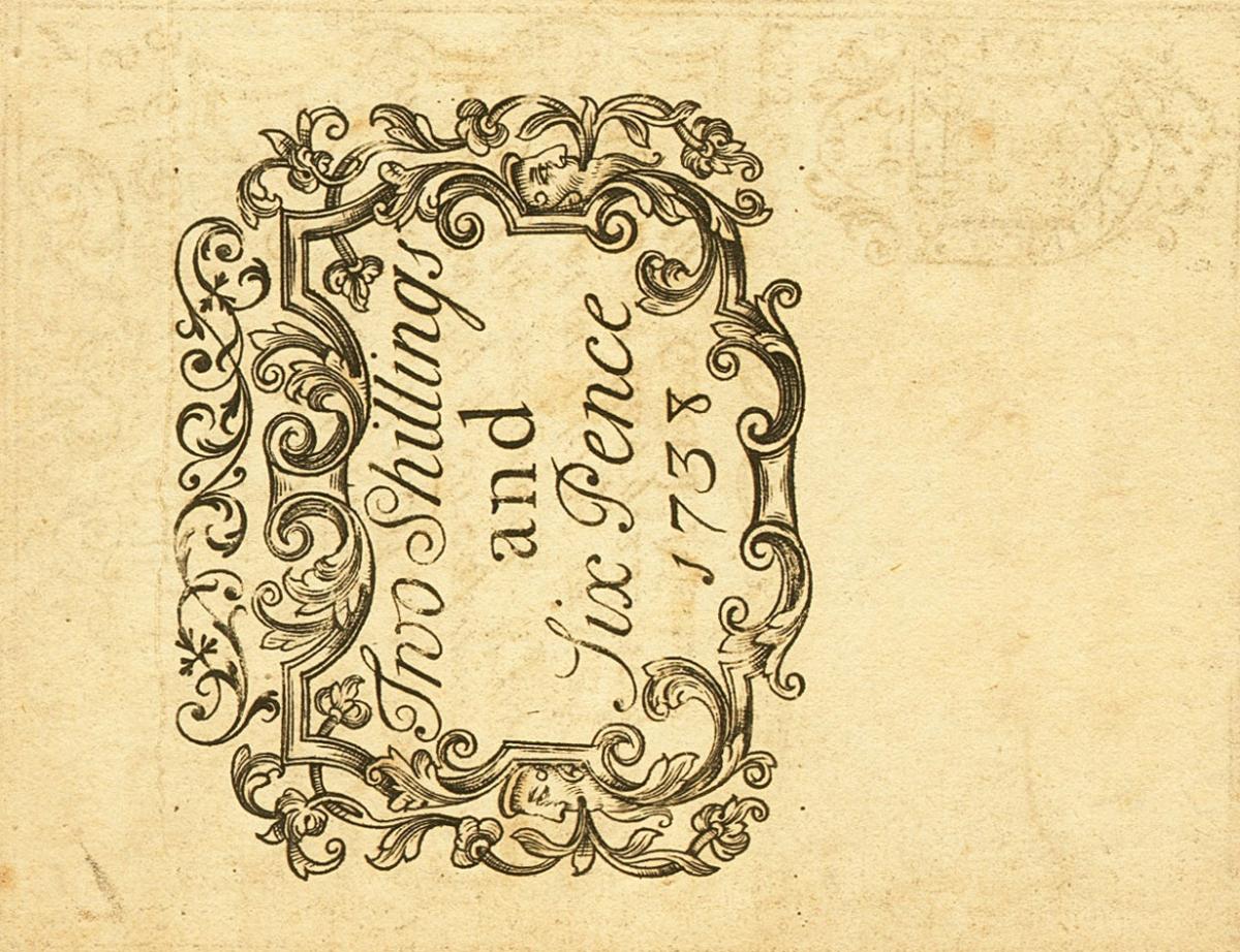 Back of United States pS2742: 2 Shillings from 1738