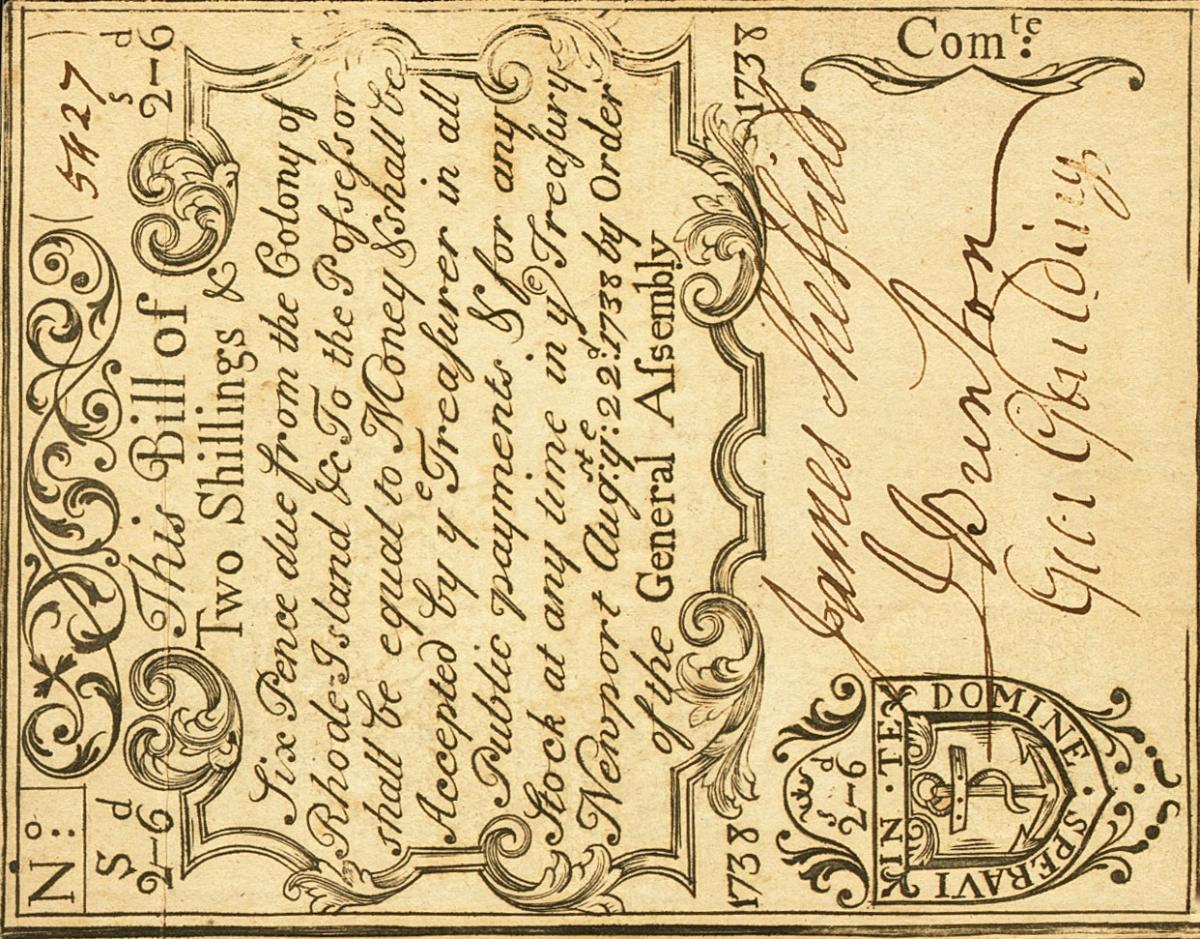 Front of United States pS2742: 2 Shillings from 1738