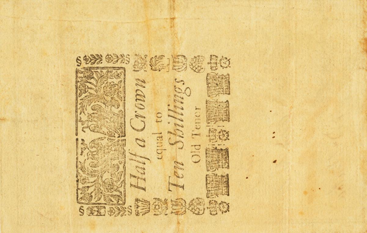 Back of United States pS2766: 2 Shillings from 1743