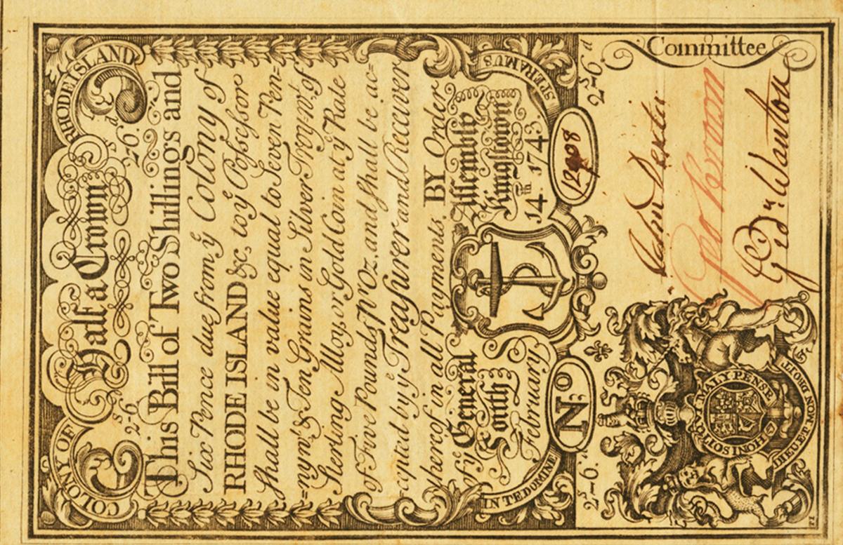 Front of United States pS2766: 2 Shillings from 1743