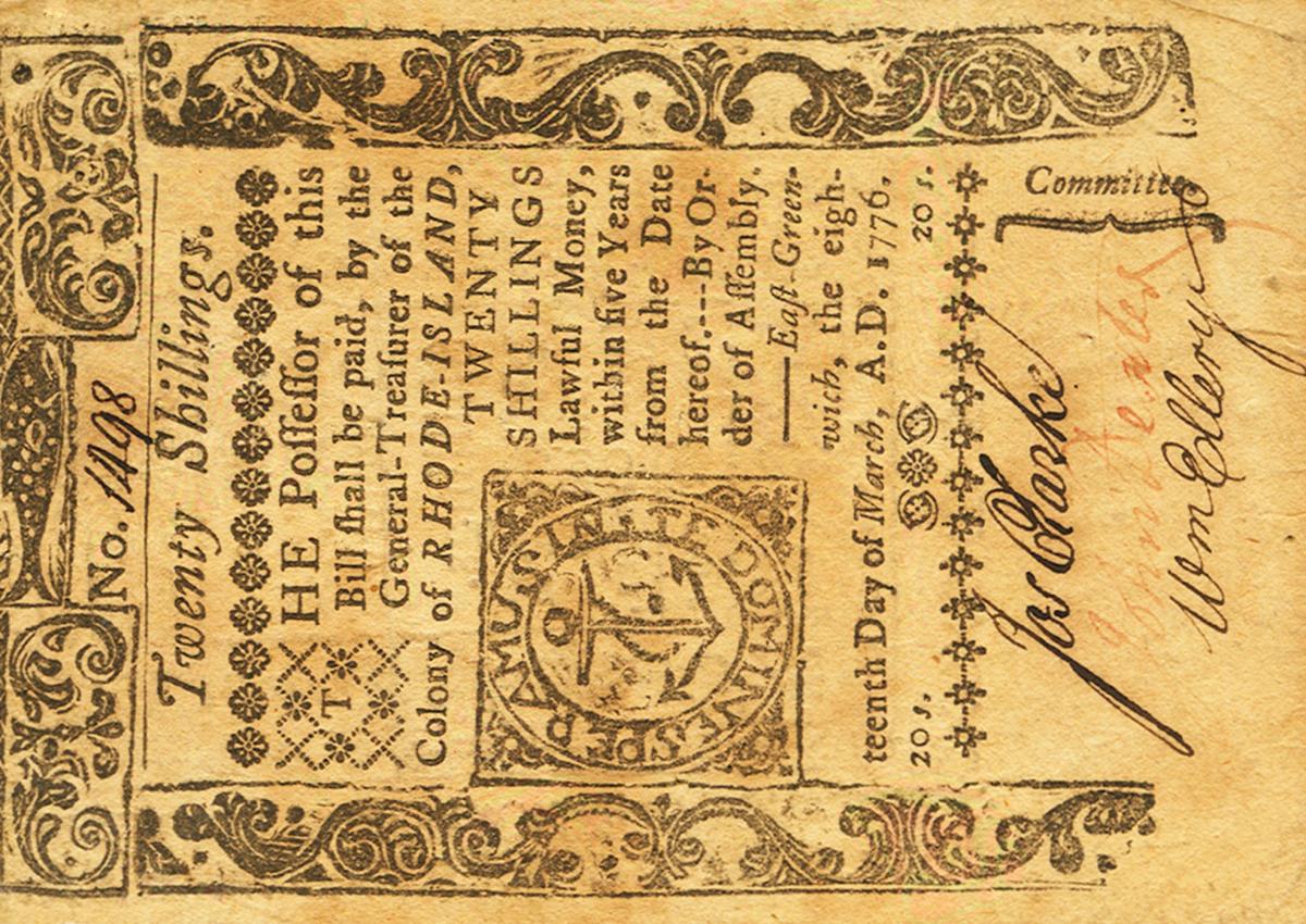 Front of United States pS2976: 20 Shillings from 1776