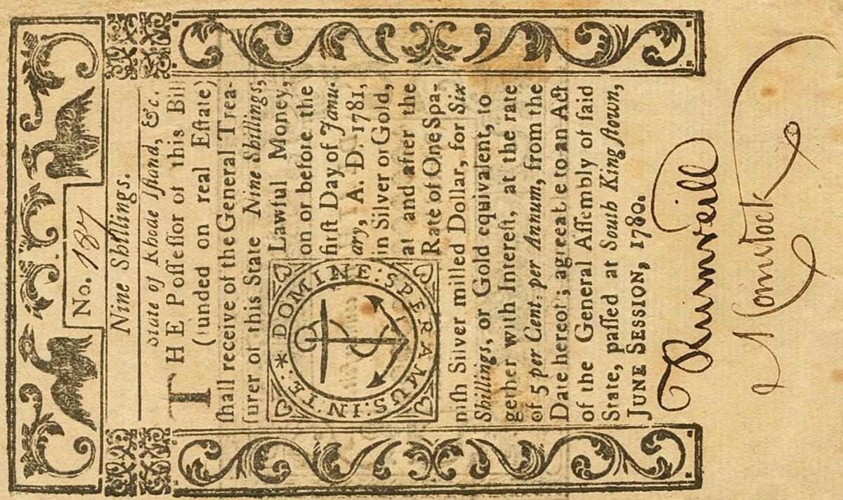 Front of United States pS3013: 9 Pence from 1780