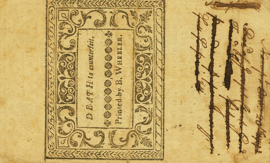 Back of United States pS3021: 20 Shillings from 1780