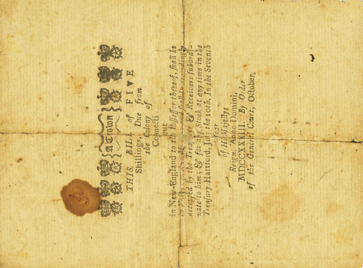 Back of United States pS312: 5 Shillings from 1733