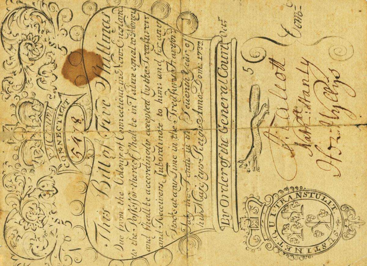 Front of United States pS312: 5 Shillings from 1733