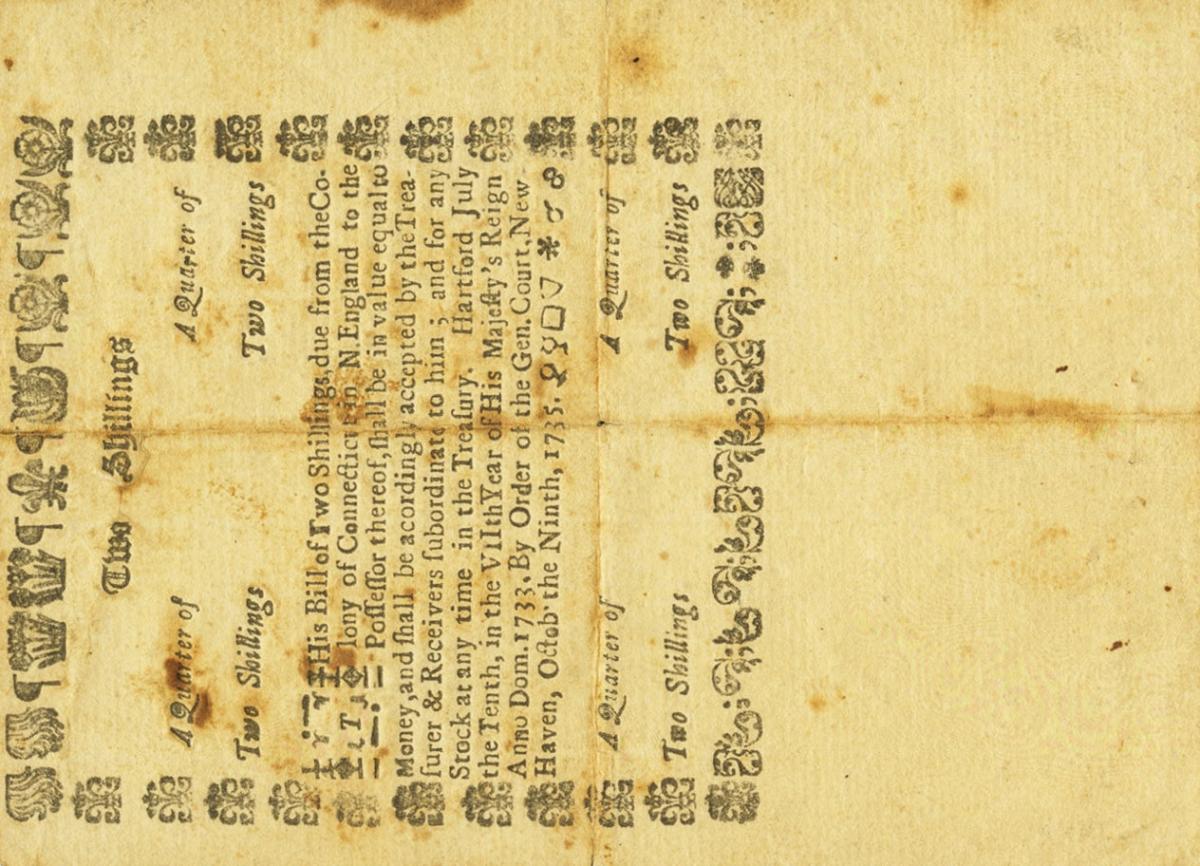 Back of United States pS317: 2 Shillings from 1735