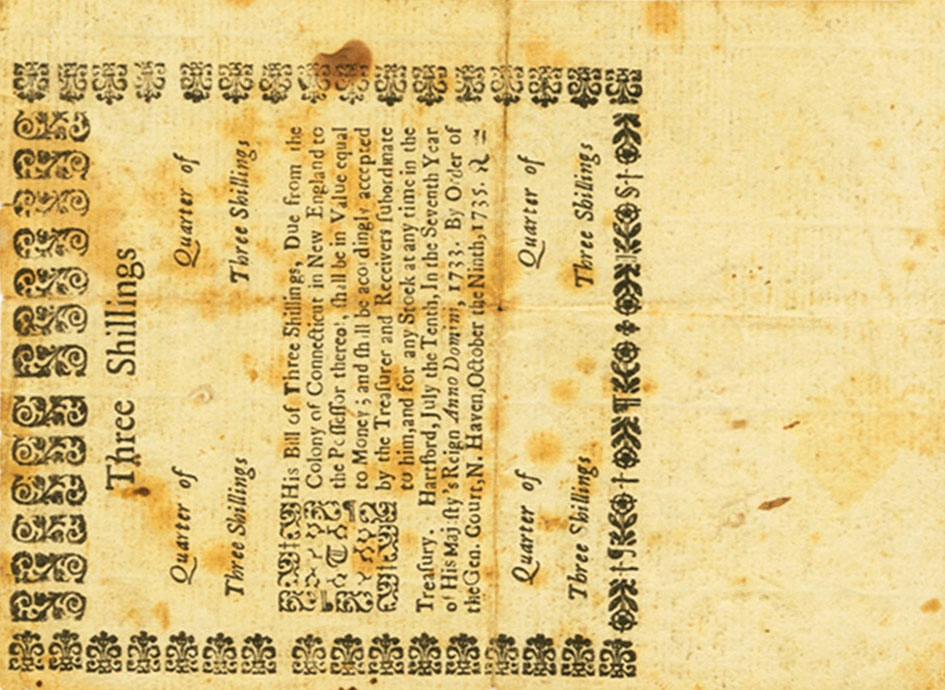 Back of United States pS319: 3 Shillings from 1735