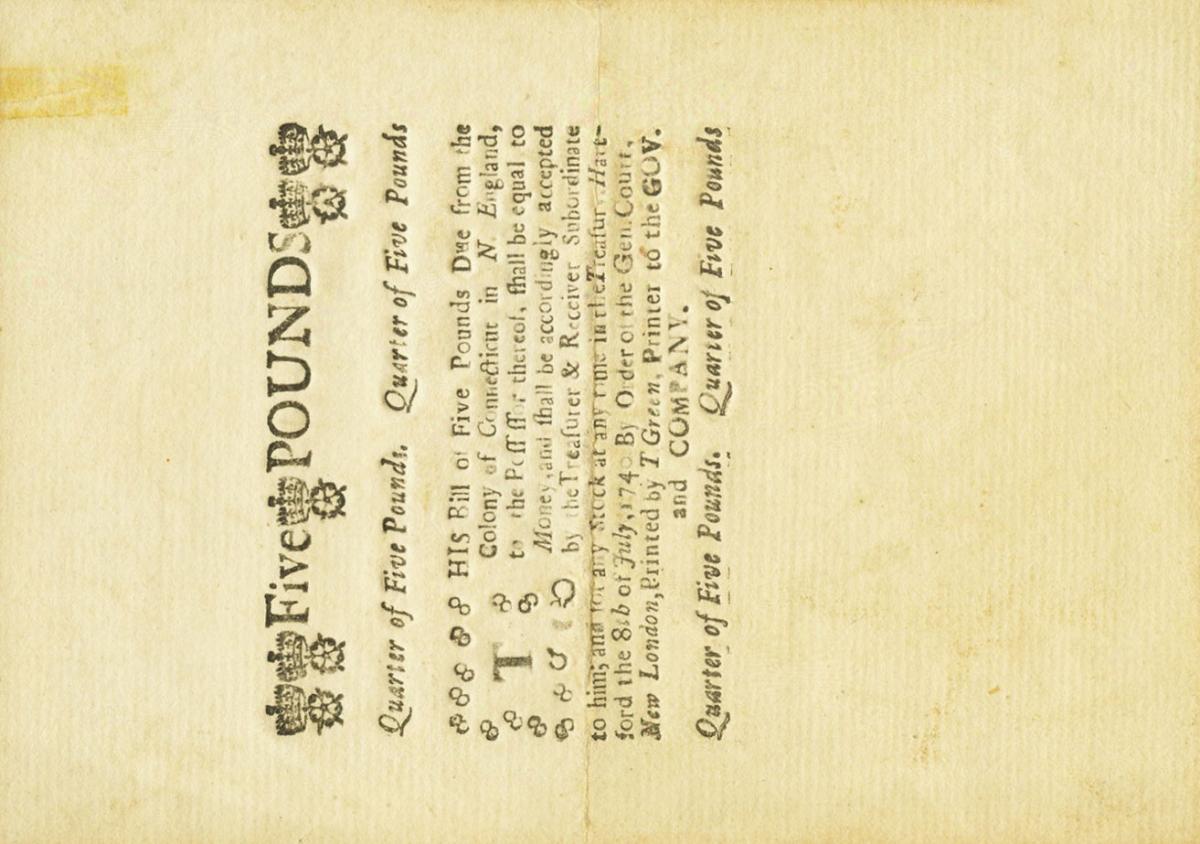 Back of United States pS328: 5 Pounds from 1740