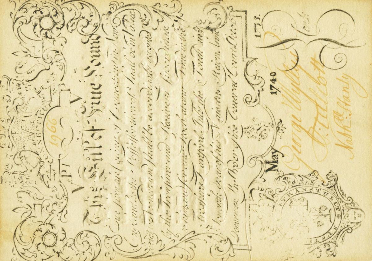 Front of United States pS328: 5 Pounds from 1740