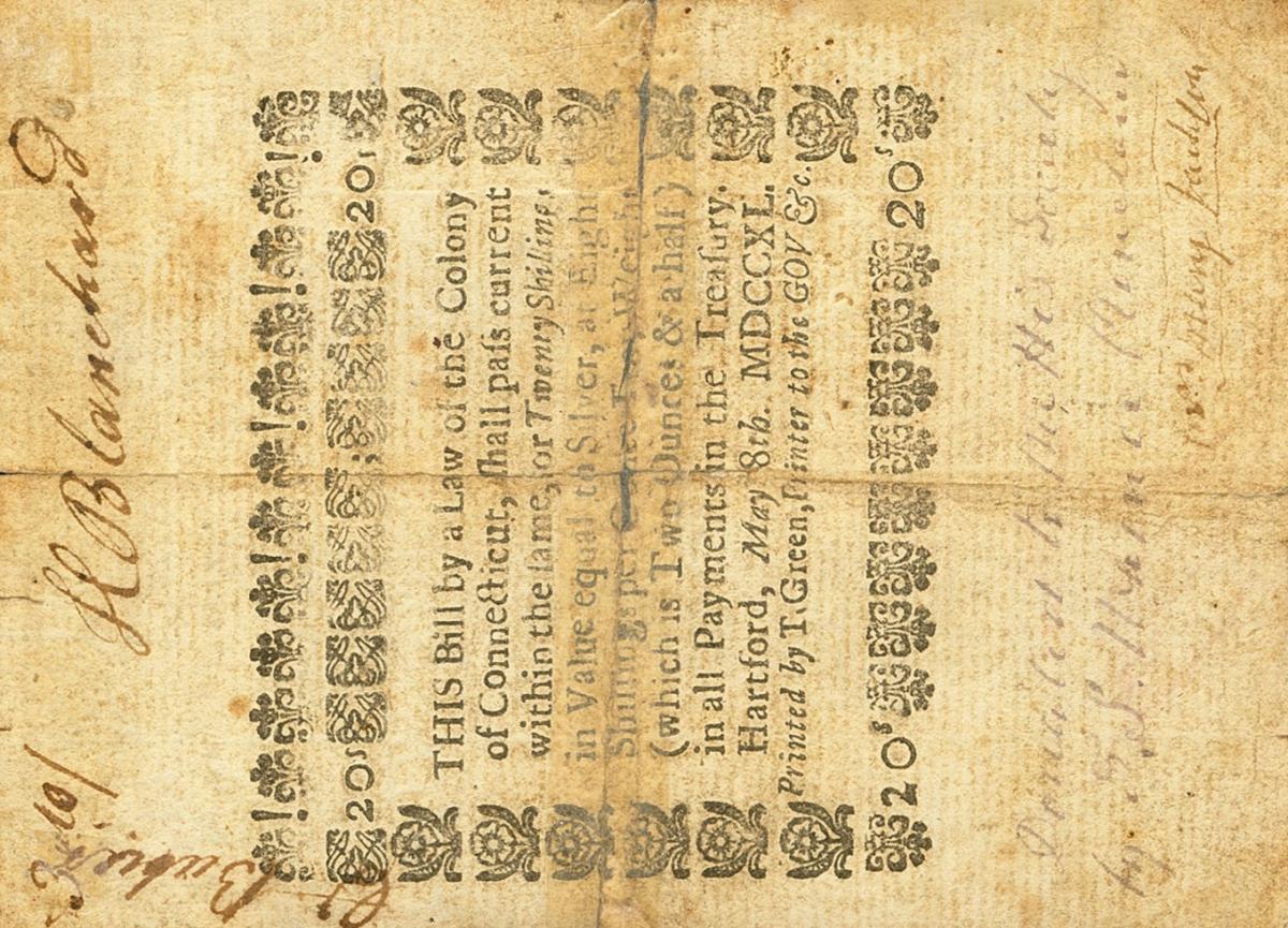 Back of United States pS334: 20 Shillings from 1740