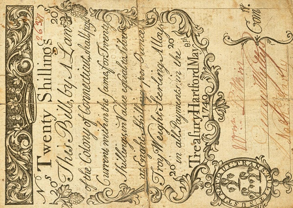 Front of United States pS334: 20 Shillings from 1740