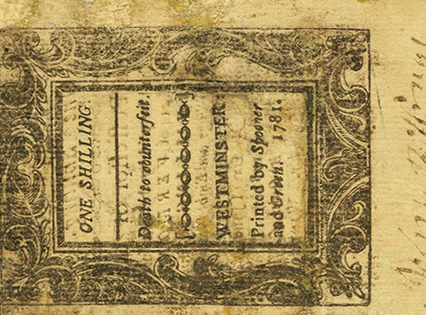 Back of United States pS3441: 1 Shilling from 1781