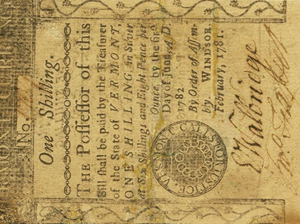 Front of United States pS3441: 1 Shilling from 1781