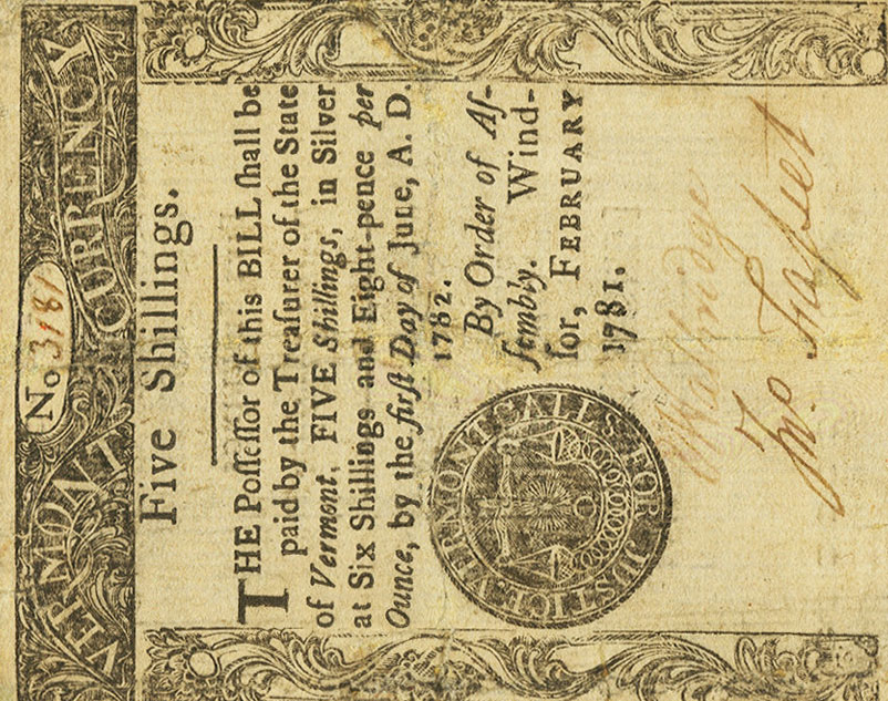 Front of United States pS3444: 5 Shillings from 1781
