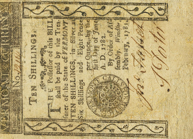 Front of United States pS3445: 10 Shillings from 1781