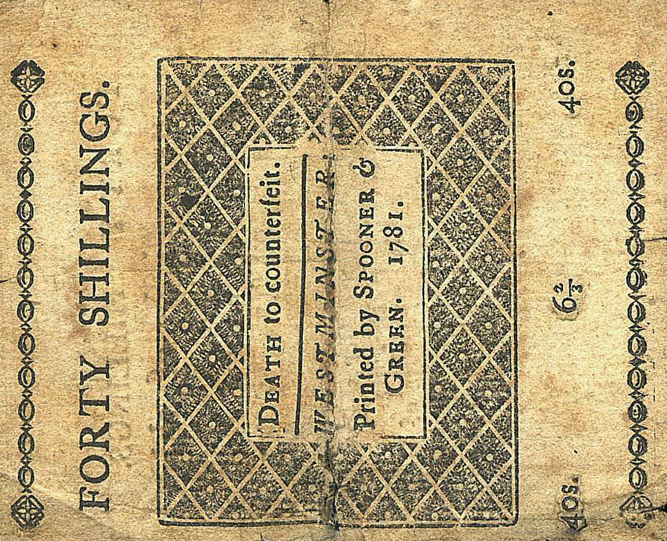 Back of United States pS3447: 40 Shillings from 1781