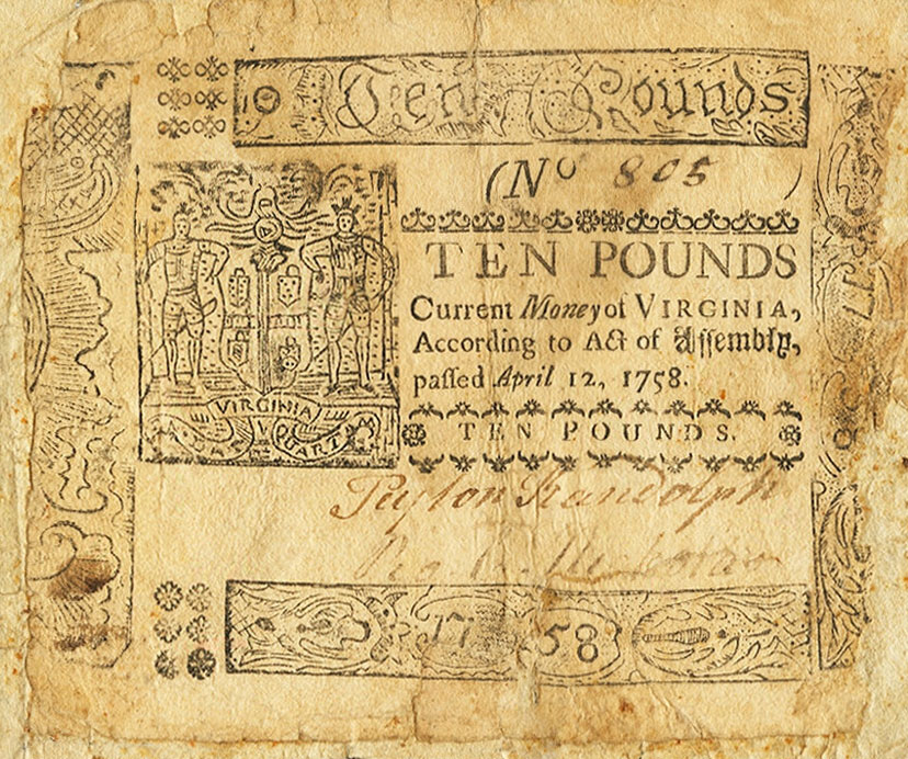 Front of United States pS3470C: 10 Pounds from 1758