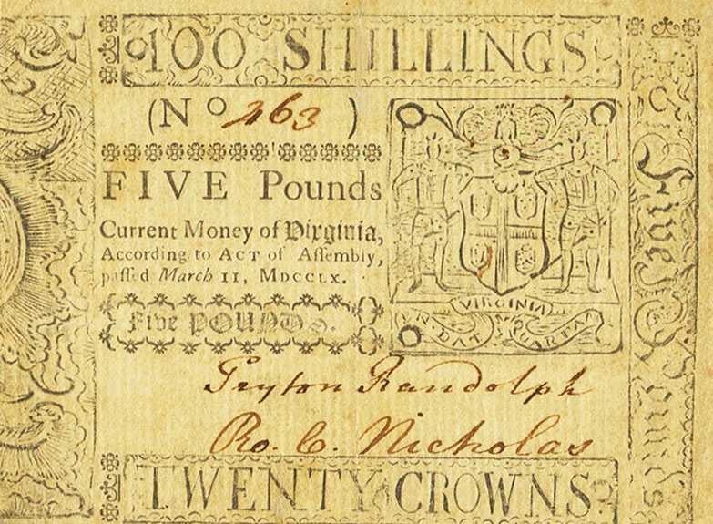 Front of United States pS3493: 5 Shillings from 1760
