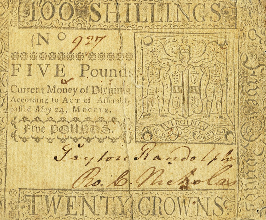 Front of United States pS3500: 5 Shillings from 1760