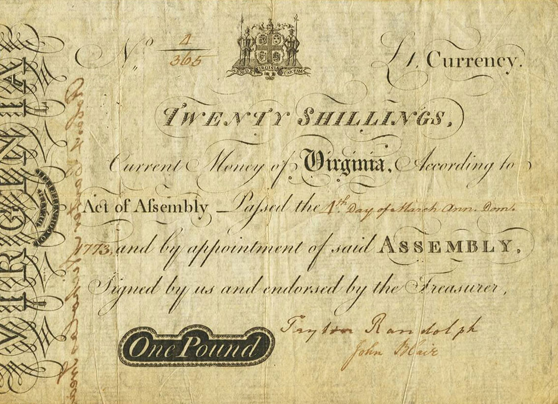 Front of United States pS3519: 20 Shillings from 1773
