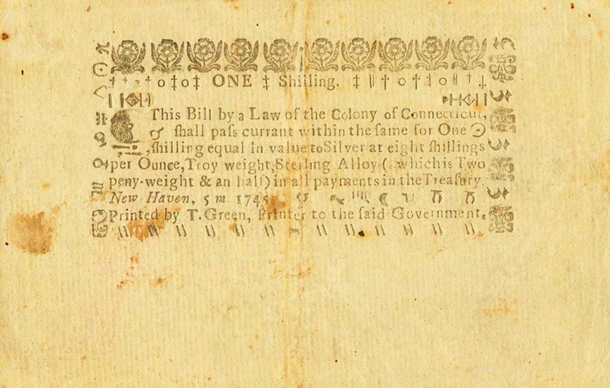Back of United States pS357: 1 Shilling from 1744