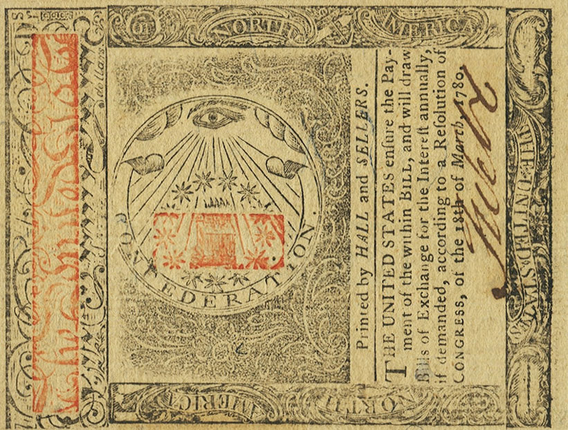 Back of United States pS3621: 3 Dollars from 1780
