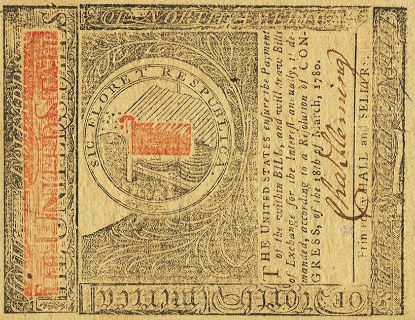 Back of United States pS3622: 4 Dollars from 1780