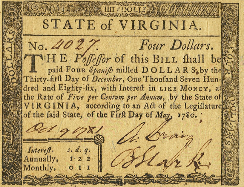 Front of United States pS3622: 4 Dollars from 1780