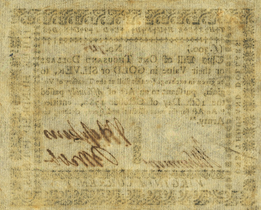 Back of United States pS3650: 1000 Dollars from 1780